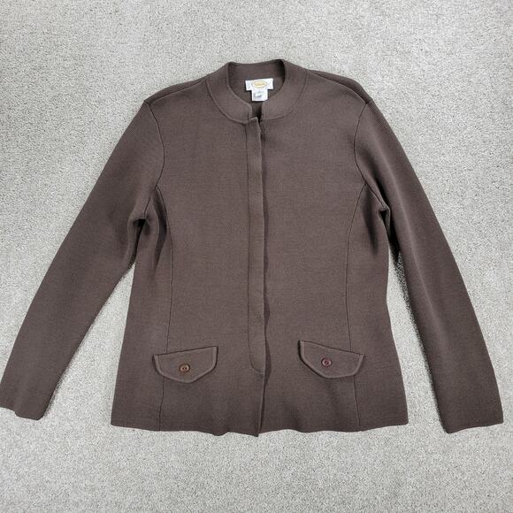 Talbots Silk Cardigan Womens M Brown Knit Button Down Faux Pockets Sweater - Picture 1 of 16